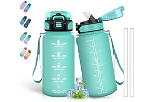 Grsta Gourde- 500ml- Enfant, avec Paille, Anti-Fuite, Gourde Sport avec Marqueur de Temps, Motivation pour Garçons&Filles, Bouteille d'eau pour l'École, Voyage, Velo, Camping, Vert