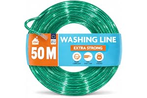 LAUNDRYSpecialist Tvättlina 50 meter med stålkärna - tillverkad i Holland - väderbeständig och extra lång - halkfri klädstreck för hem och camping - extra stark tvättSpecialist