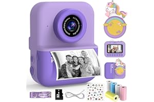 BEMB LUCKY Macchina Fotografica Bambini Istantanea,3.0''Schermo HD 48MP Fotocamera Digitale Bambini con Scheda da 32 GB e 5 Rotoli di Carta da Stampa, Giocattolo Regalo Natale Bambino e Bambina 3-12 Anni（Purple）