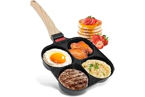 JOKAPY Poêle à œufs au plat avec 4 revêtements antiadhésifs, poêle à omelette, moule à œufs au plat, poêle à petit-déjeuner pour cuisinière à gaz ou induction
