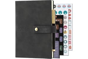 HOLDERZWU Agenda diaria de 12 meses 2024, días por página, Diario diario 2024, gestor de diario de tapa dura, con pluma, marcador, etiqueta mensual, pegatina y bolsa interior, 5,7 x 8,5 in (Negro)