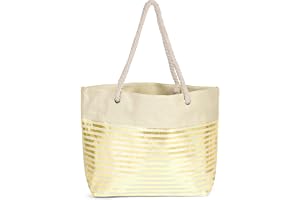 styleBREAKER Dam XXL strandväska metalliska ränder | 58 x 38 x 20 cm huvudfack med dragkedja, integrerat innerfack, breda remmar av rent bomullssnöre, stor volym.