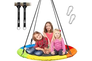 Trekassy Nestschaukel Outdoor 300kg XXL 100cm Tellerschaukel, 3 Meter 2 Schaukel Gurte, 900D Oxford wasserfeste Kinderschaukel Garten mit Stahlrahmen, verstellbaren Seilen für Kinder Indoor(Bunt)