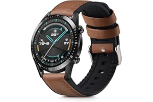 kwmobile Pulsera Compatible con Huawei Watch GT/GT2 (46mm) Correa - 1x Correas de Cuero auténtico - Tamaño Ajustable - marrón/Negro