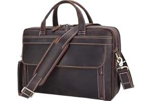 TIDING Leather Laptop Briefcases for Men 15.6 inch Computer Case Portable Satchel Bag for Work Travel Business, Brown