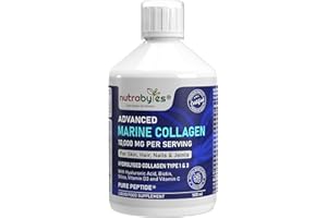 NUTRABYTES Marine Collagen Liquid 10000mg | Sugar Free | Hydrolysed Collagen Peptides | Hyaluronic Acid, Biotin, Silica, Vitamin C, Vitamin D3 | Skin, Hair, Nails | Liquid Collagen Supplement for Women & Men