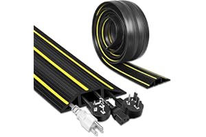 KOLAKO Floor Cable Cover, 3 Meters Floor Cable Protector, Heavy Duty Rubber Wire Covers for Floor Outdoor Cable Cover, 3 Cord Channels Floor Cable Tidy Management, Black