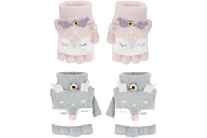 RUIXIA 2 Paires Mitaine Enfant avec Capuchon Gants Sans Doigt pour Enfants de 5 à 8 ans Gants Demi-Doigt Mignon Mitaine Hiver Chaud pour Fille Garçon