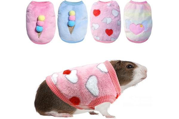 CooShou 4 Pieces Bunny Clothes for Rabbits- Small Animal Guinea Pig Warm Vest Clothes Costume Soft T-Shirt for Kitten Ferret Chihuahua Puppy Mini Dog and Small Animals XXS