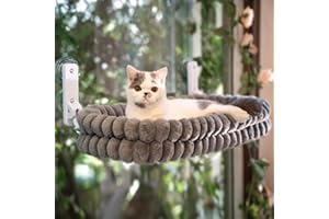 CheerPals Katzen Fensterliege, Weich Abnehmbarem Wendebezug Hängematte, Faltbare Katzenliege, Fenster Katzenbett mit Stabiles Stahlgestell und Saugnäpfe, Halt bis 18kg
