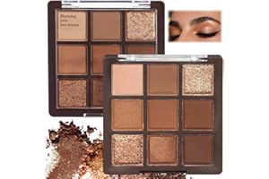 KKWOTER 1pcs Brown Eyeshadow Palette, Matte and Shimmer Neutral 9-Color Eye Shadow Palette with Nude Gold Eyeshadow - Multipurpose, Highly Pigmented Cream Eyeshadows with Bronzer & Contour