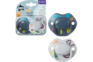 Tommee Tippee Moda Soothers, Symmetrical Orthodontic Design, BPA-Free Silicone, 18-36m, Pack of 2 Dummies, Designs may vary
