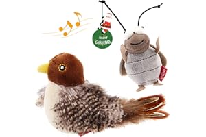 PETGEEK GiGwi Interactive Cat Feather Toy, Melody Chaser Chirpy Bird & Cricket Cat Toy Plush Toys for Cats, Squeak Cat Toys for Indoor Cats