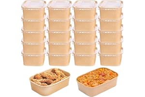YIMINI Kraftpapier Schale, Take Away Kraftpapier Box, Essen Verpackung Einweg, Mehrweg Schüsseln, Pappschüsseln， Wasserdicht, Ölbeständig, Zum Mitnehmen, Arbeitsessen, Reisen (Mit Deckel, 750ml)