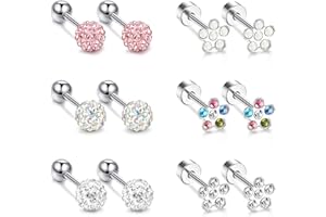 CASSIECA 6/8 Pares Pendientes Antialergicos para Niñas Pendientes de Acero Inoxidable para Bebe Tuercas Pendientes para Niños Pendientes con Forma de Flor Vistoso Circonitas