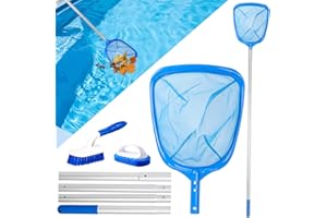 SATAR REFES Swimming Pool Skimmer Net, Pool Net Pond Skimmer Leaf Cleaning Net Fine Mesh Skimmer with Aluminium Pole, Pool Brush, Scrubber Pad Lazy Spa Accessories for Hot Tub Spa, Garden Pond, Fish Tank