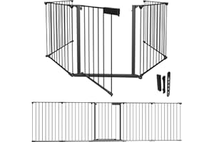 EULENKE Griglia di protezione del camino con porta in metallo, 310 cm, per bambini, griglia di protezione del forno, pieghevole, per la protezione degli animali, con 5 elementi (nero)