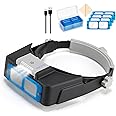 MAKINGTEC Magnifying Glass with Light 1.5X to 3.5X, Rechargeable Magnifying Glasses, Head Mount Magnifier with 4 Lens, Head Magnifying Visor for Close Work Reading Cross Stitch