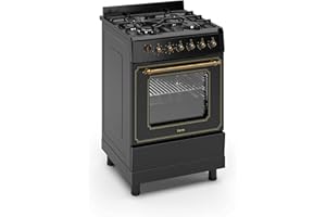 Ferre F6IP40E7-BL-RETRO-W 60cm Freestanding Dual Fuel Cooker With Wok Burner & Turbo Fan - Matte Black
