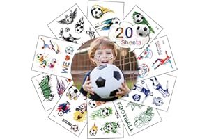 KUAOWT Tatuaggi Temporanei Bambini, 20 Fogli Calcio Tatuaggi per Bambini Finti Adesivi Tatuaggi Temporanei per Ragazzi Ragazze, Impermeabili Tatuaggi Bambini per Festa di Compleanno Decorazione Regali