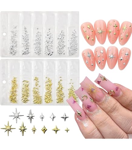 IOSPKKIO 2 Schachteln Nail Art Perlen – Flache Rückseite, Gold & Silber, Verschiedene Größen 0,8–5 Mm, Mit Pinzette