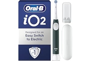 Oral-B iO2 Electric Toothbrush, 1 Gentle Care Toothbrush Head, 1 Travel Case, 1 Travel Refill Holder, Oral B Toothbrush for Adults (Forest Green), Designed by Braun, 2 Pin UK Plug