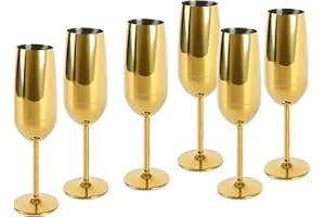 ECHTWERK Bicchieri da spumante, in acciaio inox, infrangibili, per matrimoni, compleanni, picnic, set regalo, 6 pezzi, 250 ml, colore: oro