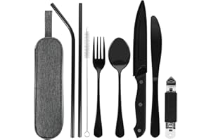 TEXLINEY Campingbesteck, Picknickbesteck, Reisebesteck Set, 9-teiliges Campingbesteck, tragbares Campingbesteck, Campingbesteck aus Edelstahl für unterwegs