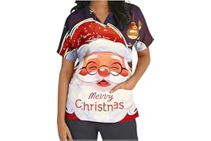 TSACHICK Christmas Black Scrubs V Neck Christmas Scrub Top Xmas Christmas Scrubs Tops Nurse Adult Santa Nurse Uniform Women Workwear Beauty Tunic Medical Uniforms & Scrubs Work Healthcare Tunics For Women