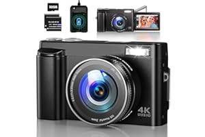 AHLIRMOY 4K Appareil Photo Numérique, 48MP Autofocus avec Écran Rabattable 180°, Zoom Numérique 16X Appareil Photo vlogging avec Carte 32GB, Chargeur, 2 Batteries pour Adolescents, Débutants, Adultes