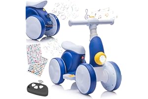 ITSLIFE Laufrad Elektrisch 6V ab 1-4 Jahre mit Seifenblasenmaschine für Jungen Mädchen, 4 in 1 Kinder Fahrrad für 12-48 Monate mit Musik, LED-Lichter, Geschenk für Geburtstag, Weihnachten, Blau-weiß