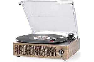 Trynnay Giradischi con altoparlante in vinile, fonografo LP senza fili, con altoparlanti stereo incorporati, trasmissione a 3 marce, giradischi con altoparlanti, retro ciano