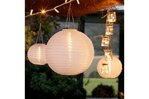 Lights4fun Lot de 6 Lampions Chinois Solaires Blancs à LED Blanc Chaud