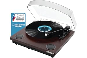 Giradischi Bluetooth 5.3 con Casse Integrate – Majority Moto, Lettore Vinile Vintage, Cartuccia AT, Registrazione USB, AUX/RCA, Adattatore 45 Giri