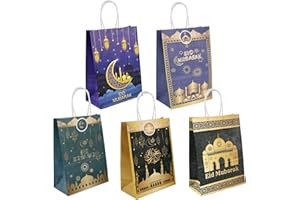 TSLBW Lot de 15 Eid Mubarak Sacs Cadeaux Eid Mubarak Sacs en Papier Eid Mubarak Favor Sacs pour fête de l'Aïd Mubarak, pour fête musulmane, Ramadan, décoration de fête islamique