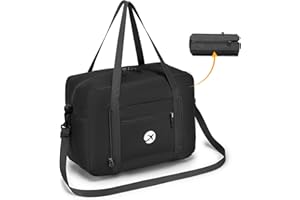 BAGZY Reisetasche Wizzair Volotea Handgepäck 40x30x20, 25L Faltbare Weekender Klein Sporttasche Taschen Koffer Tasche Wasserdicht Nylon Umhängetasche Kabine Handtaschen Hospital Bag [Schwarz]
