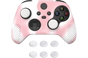 eXtremeRate PlayVital Coque pour Xbox Series X Manette,Housse Protection Silicone avec Capuchon Joystick pour Xbox Series X/S Controller Skin Accessoires-Blanc & Rose,Édition Cloutée 3D