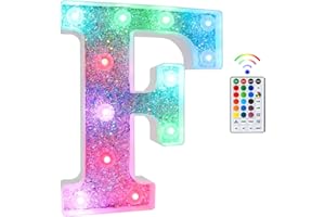 Tosakey Light Up Letters, LED Lights Sign 18 Color Changing 26 Alphabet Glitter Shiny Letter Lights Gifts for Girls Women Birthday Christmas Bedroom Party Wedding Decoration (F)