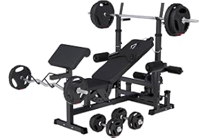 GORILLA SPORTS® Banc de Musculation - Set Haltères 100kg, Avec Support, Max. 280kg, Noir/Blanc - Banc d'Haltérophilie, Multifonction, pour Complet du Corps, Entraînement, Abdominaux, Fitness, Gym