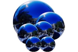 v2croft Edelstahl-Gaskugel, 6 Stück, 5-15,2 cm, polierte Kugel, hohl, Gartenkugel, nahtlos, reflektierend, für Garten/Hof oder Terrasse, Tischdekoration (blau)