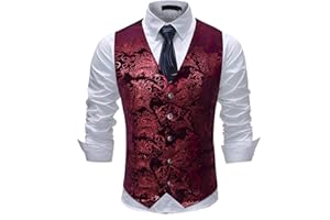 Allthemen Mens Paisley Jacquard Suit Waistcoat Single Breasted Vest Dress Vest Slim Fit Button Down Prom Formal Suit Vest Waistcoats