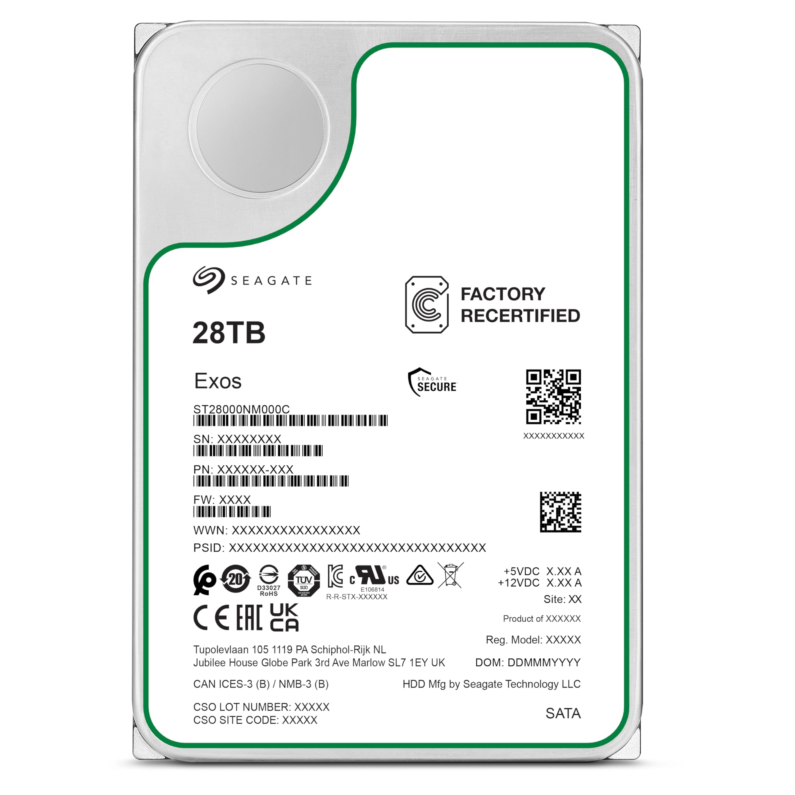 Seagate Exos 28TB Internal Server Hard Drive ST28000NM000C 3.5 Inch HDD SATA 6Gb/s 7200RPM 512MB Cache (Refurbished)