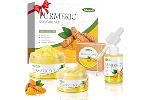 Weixinbuy Gesichtspflege Set Damen Kurkuma Hautpflege mit Vitamin C, Gesichtspflege Set Enthalten Kurkuma Seife Gesichtscreme Turmeric Oil Scrub, Beauty-Geschenksets Face Moisturizer Skincare Set