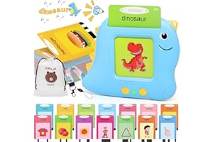 JIJI&CUI Talking Flash Card Learning Educational Toys for 2-6 Years Old Kids Boys Girls, 224 Words Preschool Sensory Toys Educational Speech Therapy Toys Dinosaur Montessori Toys with lanyard for Birthday Gift
