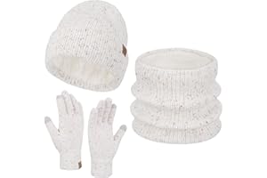 Bequemer Laden Conjunto Gorro Guantes Táctiles Bufandas Invierno Mujer - Beanie Tejido Caliente Polar, Calentador de Cuello, Guantes Trabajo Regalo Mujer