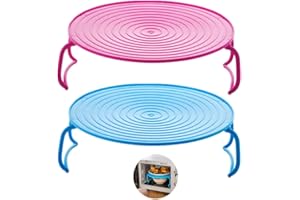 YCZCHE14 Soportes para Platos al Vapor Microondas Rejillas de Comida al Vapor Microondas Horno Bandeja Plegable Rejilla de Vapor Accesorio de Cocina para Horno Refrigerador Azul Rosa 2 Piezas