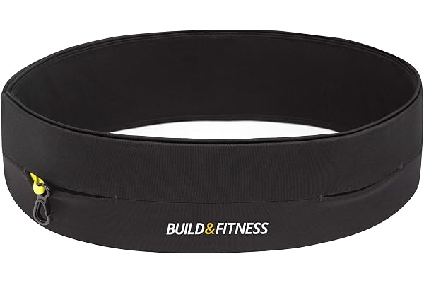 Ceinture de Course Build & Fitness, Poche à la Taille, Porte-clés intégré, Support pour téléphone. pour Hommes et Femmes. Légère, Fine et Confortable ; Compatible avec Tous Les Samsung et iPhones