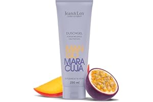 ‎JEAN & LEN Jean & Len Duschgel Mango & Maracuja, pH-hautideal, belebendes Duscherlebnis, angereichert mit Mango- und Maracuja-Extrakt, veganes Duschgel, ohne Parabene & Silikone, 250 ml