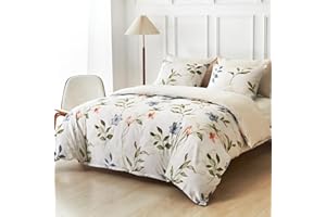 Lekesky Double Duvet Cover Set Floral Bedding Set, Spring Floral Printed White Double Duvet Set (1x Duvet Cover, 2x Pillowcase) Microfiber Double Duvet Cover 200x200 cm, White/Spring Flowers