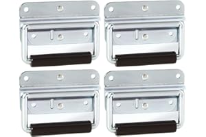Adam Hall Hardware 3412 M4 AH – Set of 4 Folding Handle/Box Handle Spring-Loaded Silver 4-Hole